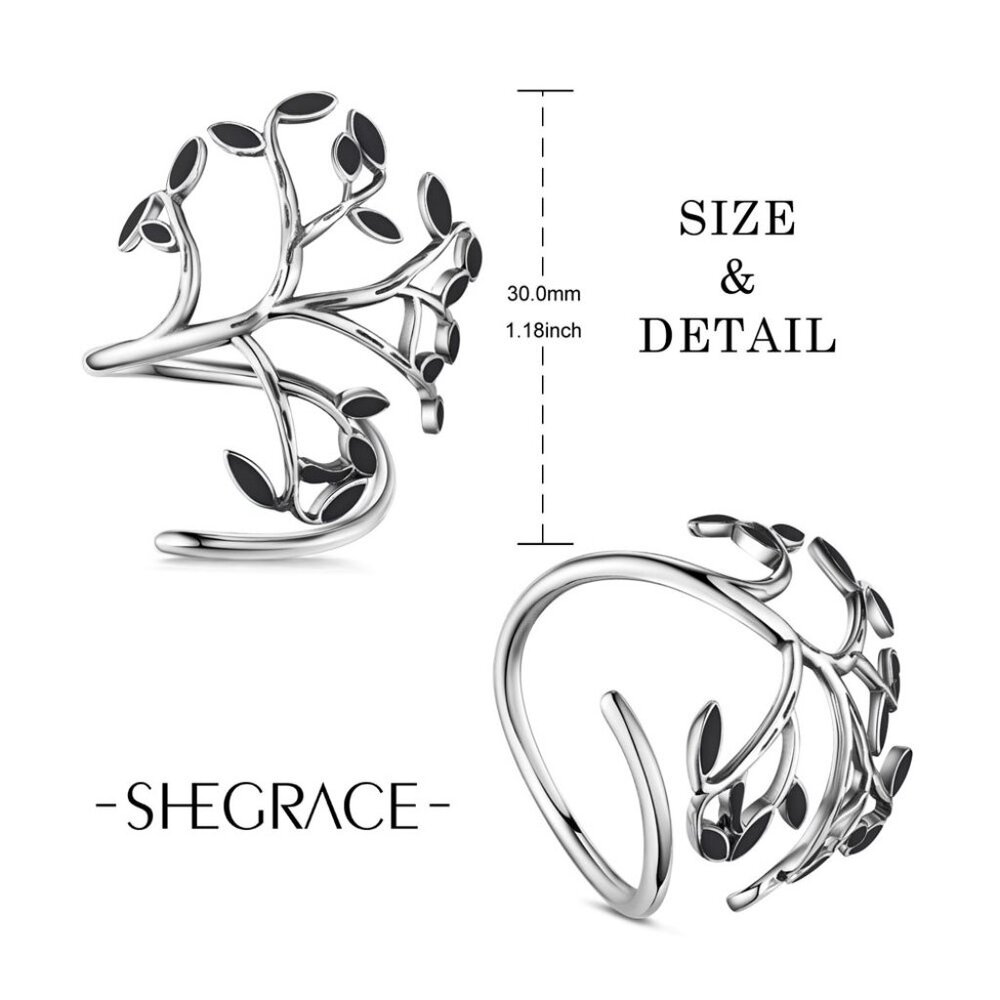 Black enamel leaf adjustable wrap ring in 925 sterling silver Big Dramatic NWOT - Picture 3 of 5